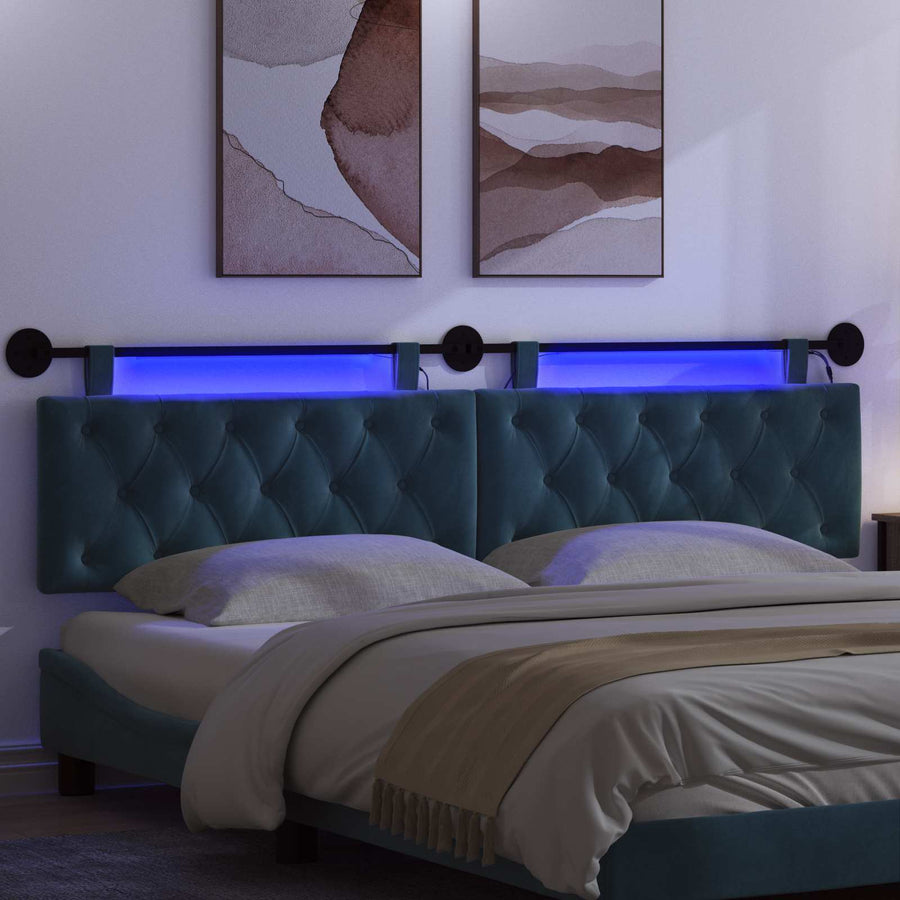Hangend hoofdbord Met LED-verlichting Blauw Fluweel