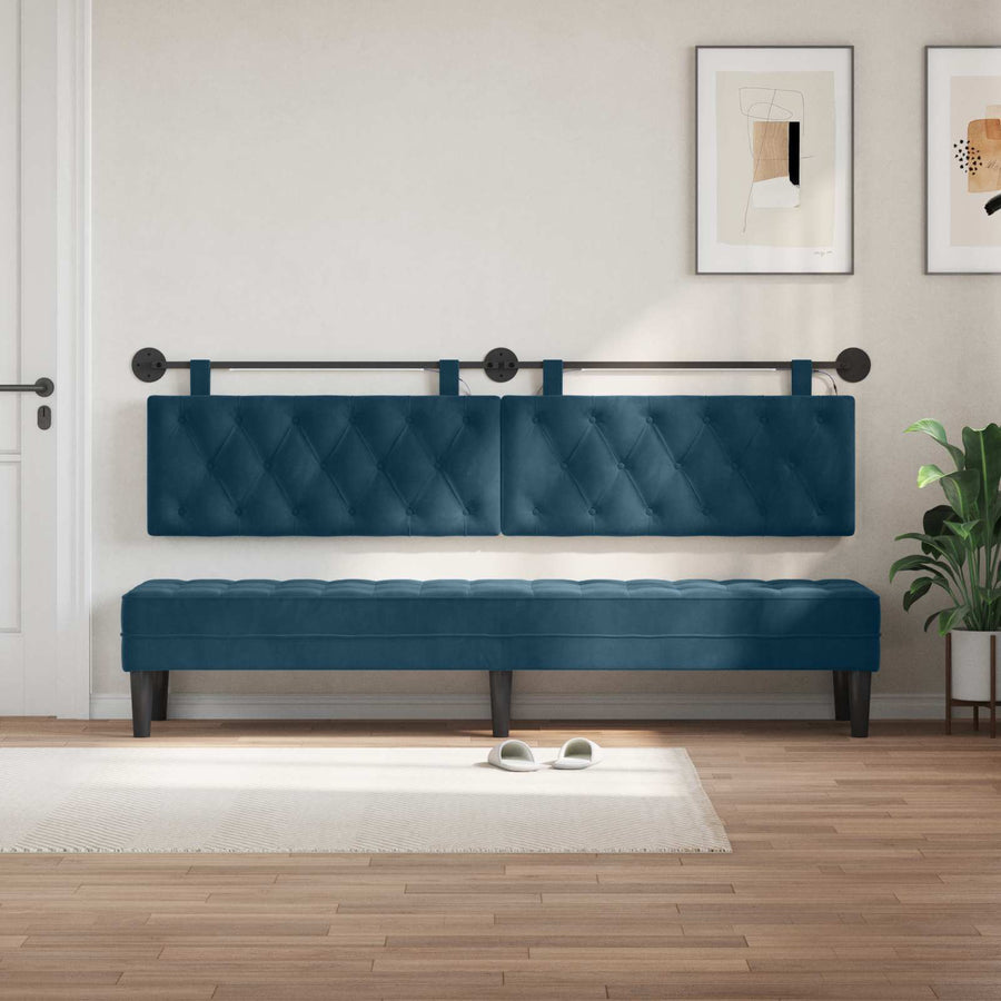 Hangend hoofdbord Met LED-verlichting Blauw Fluweel