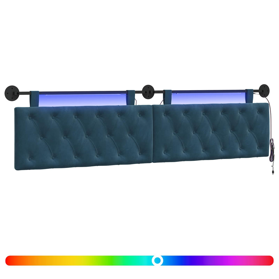 Hangend hoofdbord Met LED-verlichting Blauw Fluweel