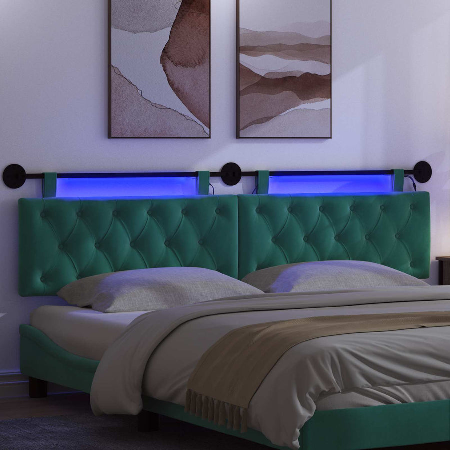 Hangend hoofdbord Met LED-verlichting Turquoise Fluweel
