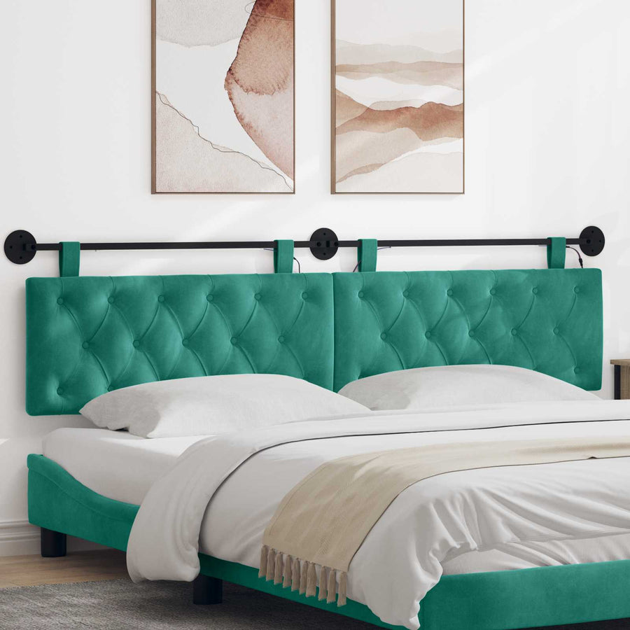 Hangend hoofdbord Met LED-verlichting Turquoise Fluweel
