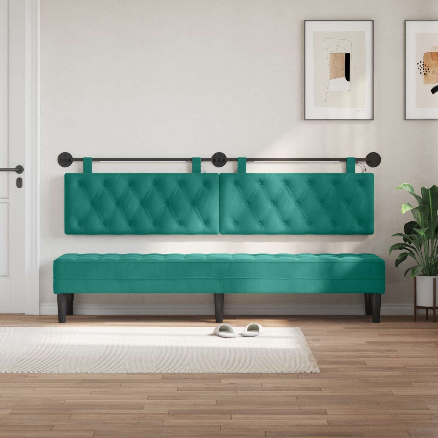 Hangend hoofdbord Met LED-verlichting Turquoise Fluweel