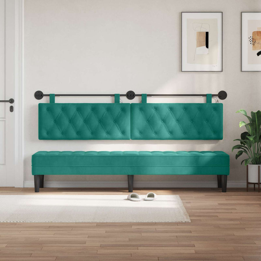 Hangend hoofdbord Met LED-verlichting Turquoise Fluweel