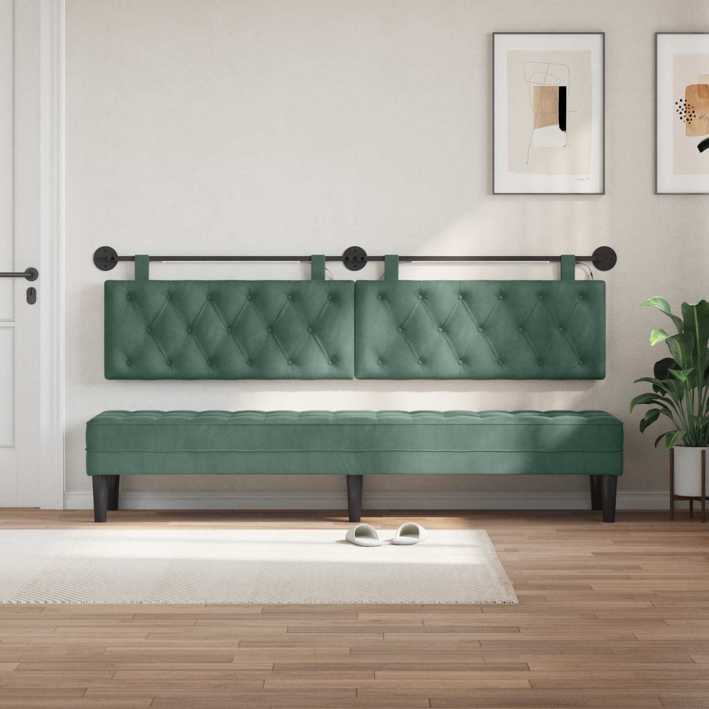 Hangend hoofdbord Met LED-verlichting Zeegroen Fluweel