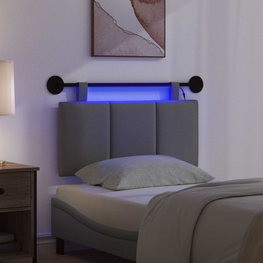 Hangend hoofdbord Met LED-verlichting Donkergrijs Stof