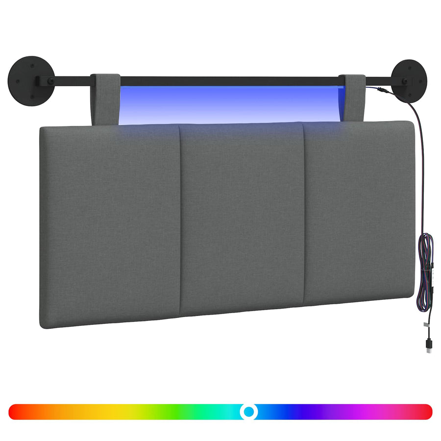 Hangend hoofdbord Met LED-verlichting Donkergrijs Stof