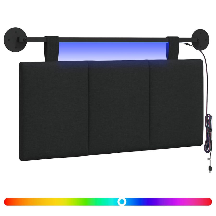 Hangend hoofdbord Met LED-verlichting Zwart Stof