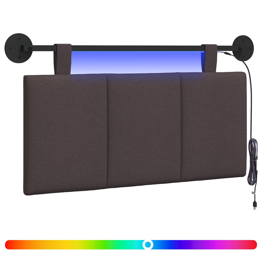 Hangend hoofdbord Met LED-verlichting Donkerbruin Stof