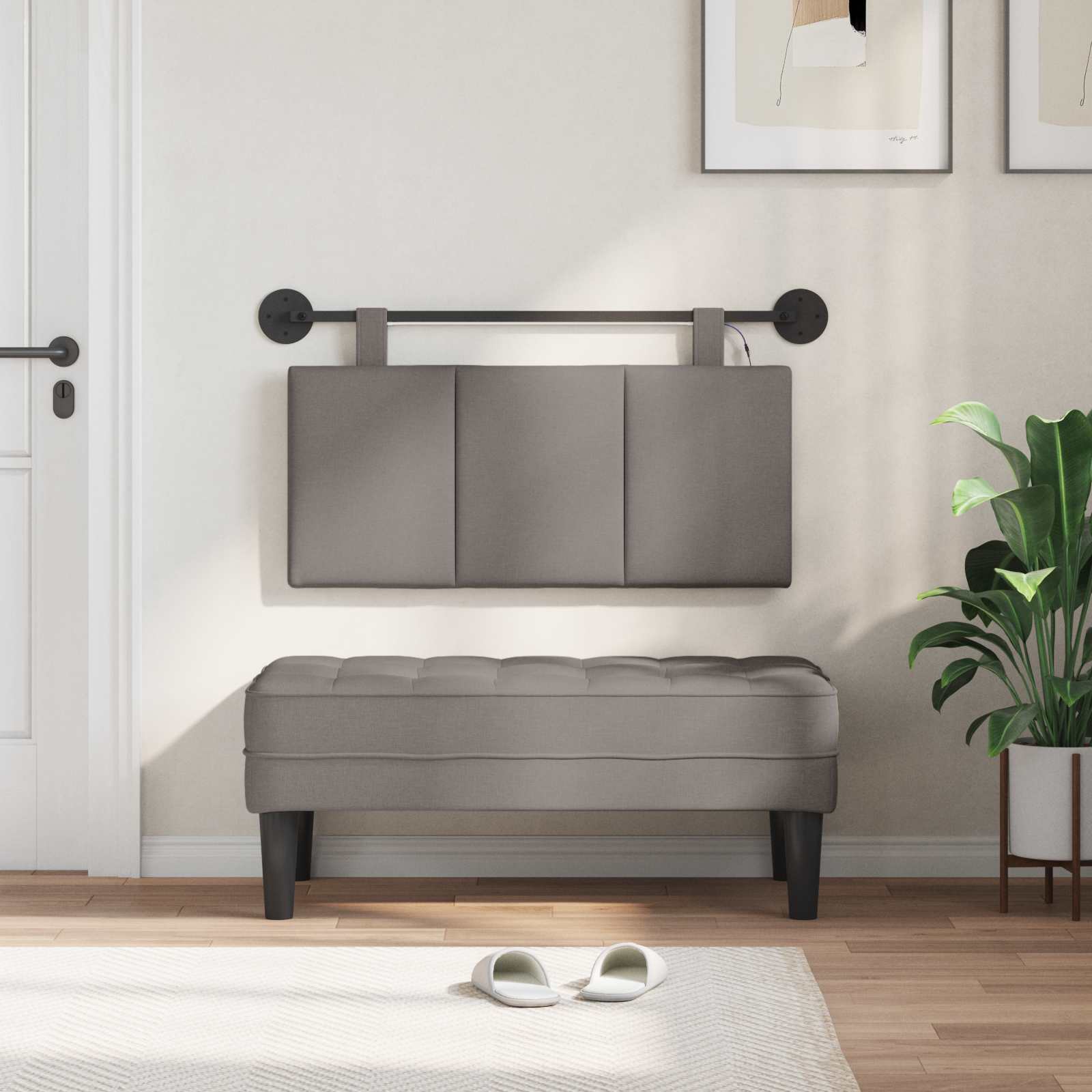 Hangend hoofdbord Met LED-verlichting Taupe Stof