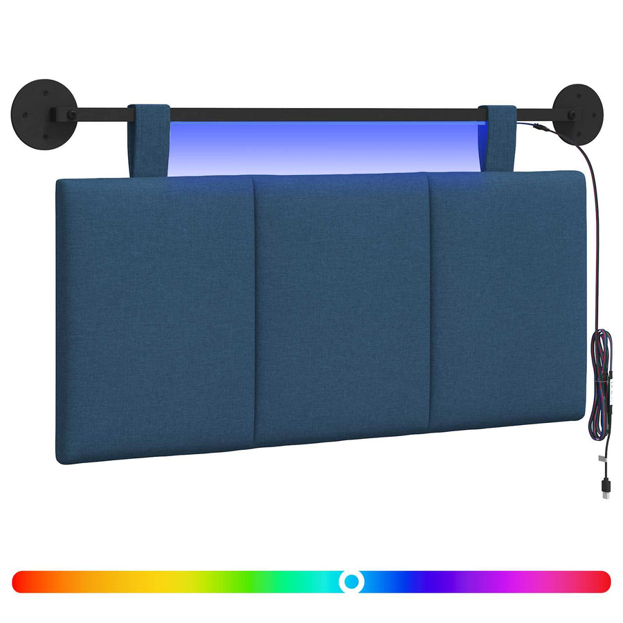 Hangend hoofdbord Met LED-verlichting Blauw Stof