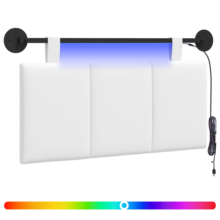 Hangend hoofdbord Met LED-verlichting Wit Stof