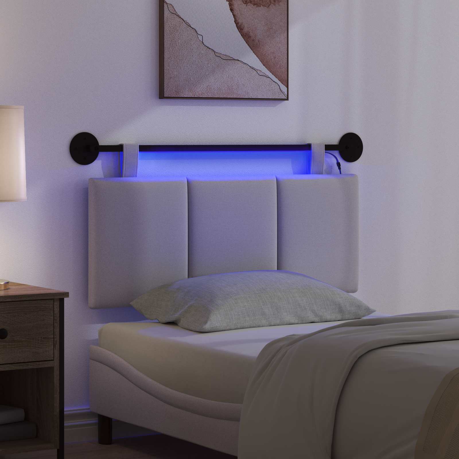 Hangend hoofdbord Met LED-verlichting Wolkengrijs Stof