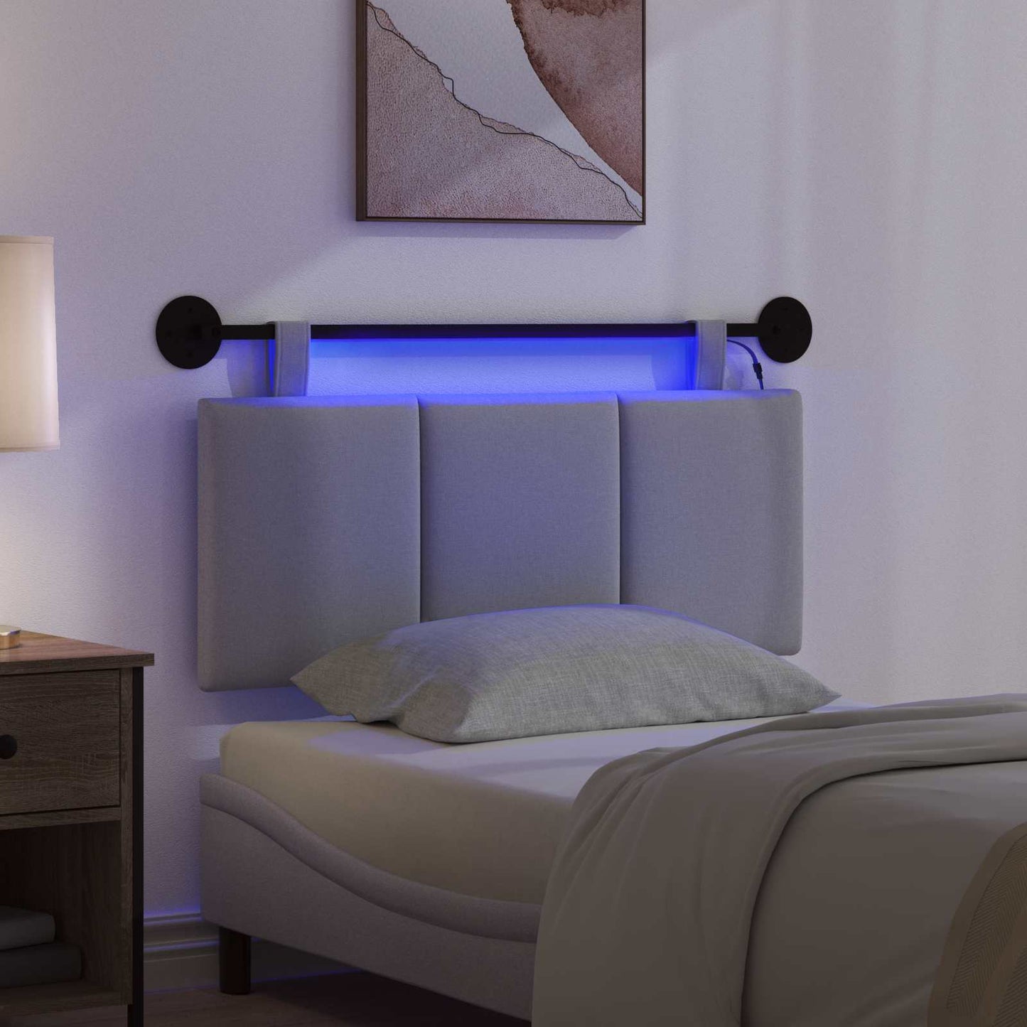 Hangend hoofdbord Met LED-verlichting Lichtgrijs Stof