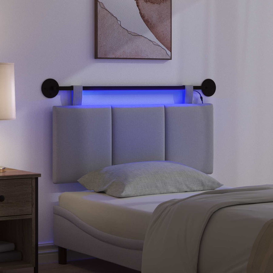 Hangend hoofdbord Met LED-verlichting Lichtgrijs Stof