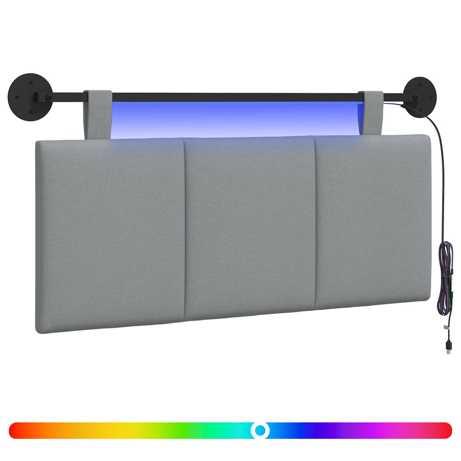 Hangend hoofdbord Met LED-verlichting Lichtgrijs Stof
