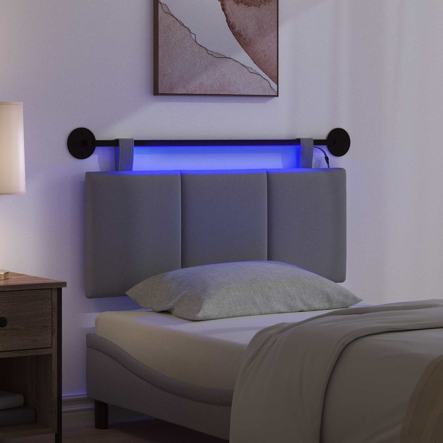 Hangend hoofdbord Met LED-verlichting Donkergrijs Stof
