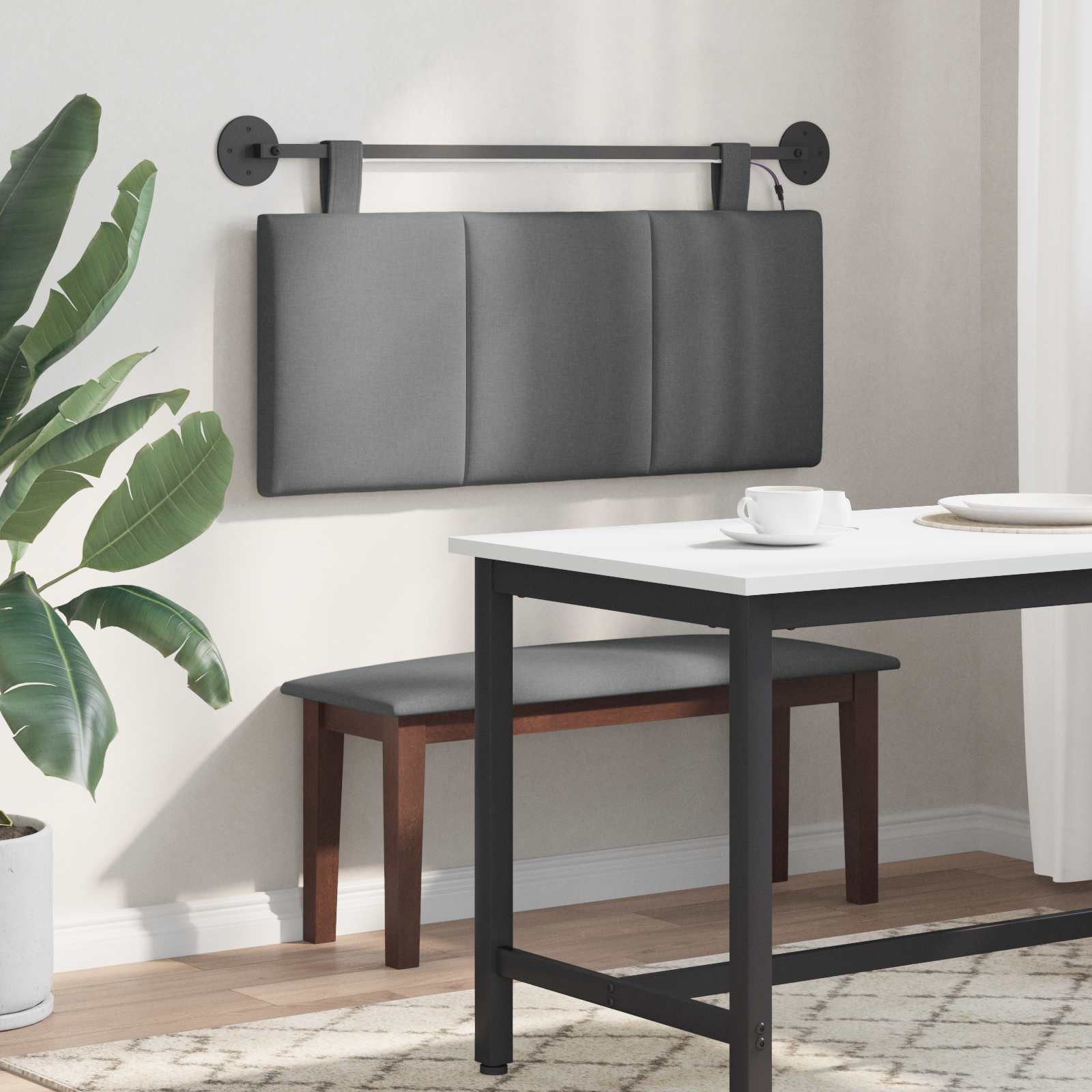 Hangend hoofdbord Met LED-verlichting Donkergrijs Stof