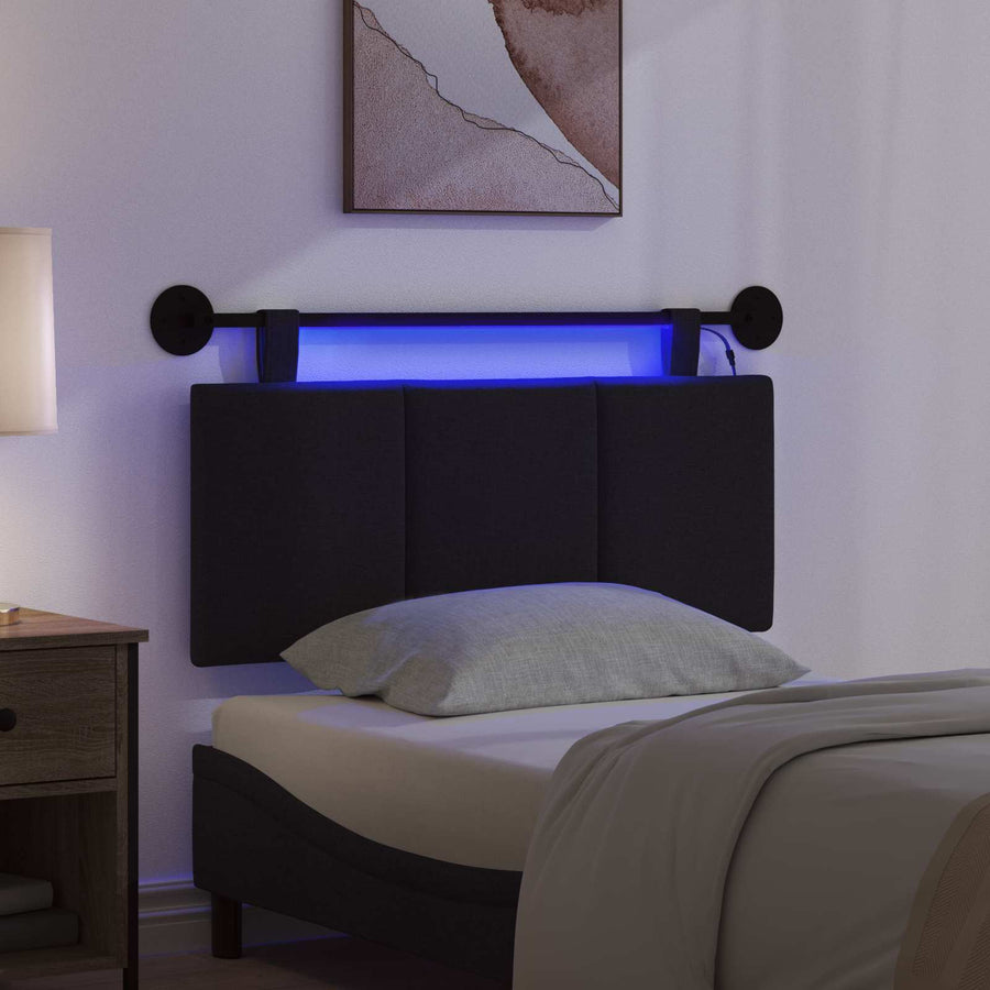 Hangend hoofdbord Met LED-verlichting Zwart Stof