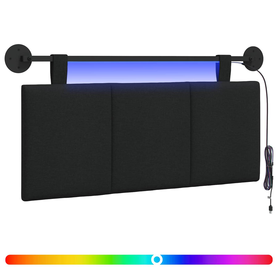 Hangend hoofdbord Met LED-verlichting Zwart Stof