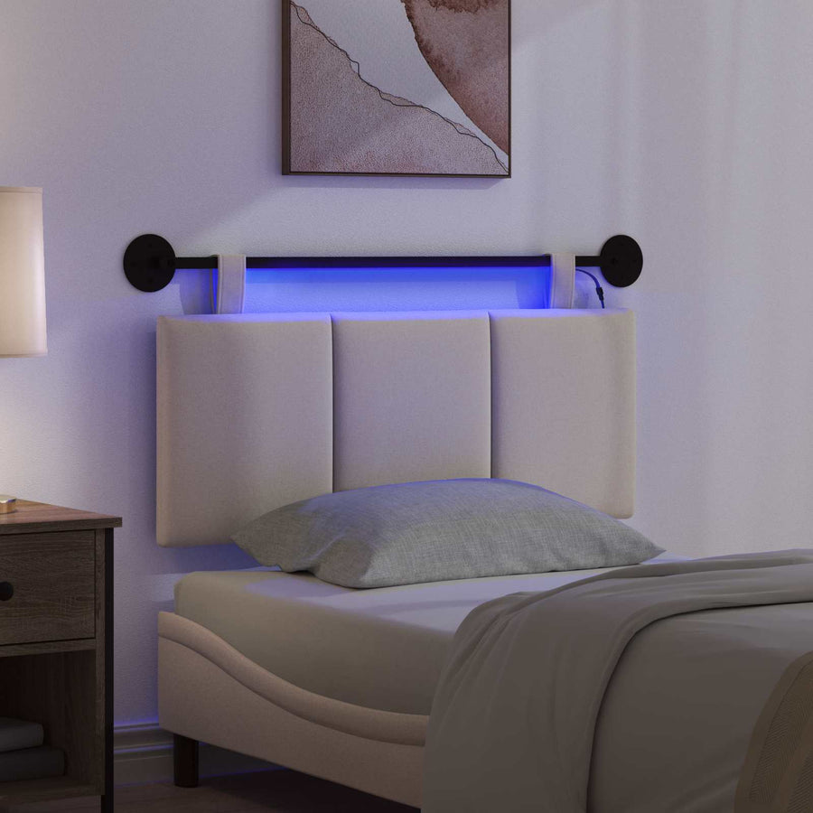 Hangend hoofdbord Met LED-verlichting Crèmekleurig Stof