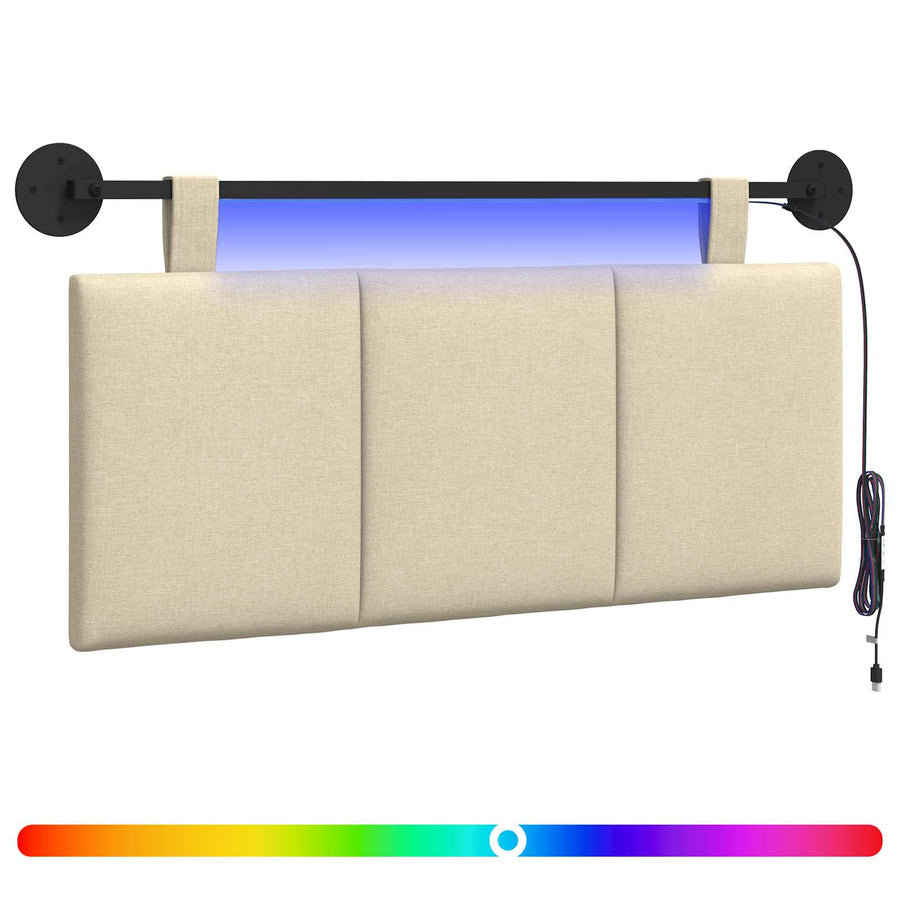 Hangend hoofdbord Met LED-verlichting Crèmekleurig Stof