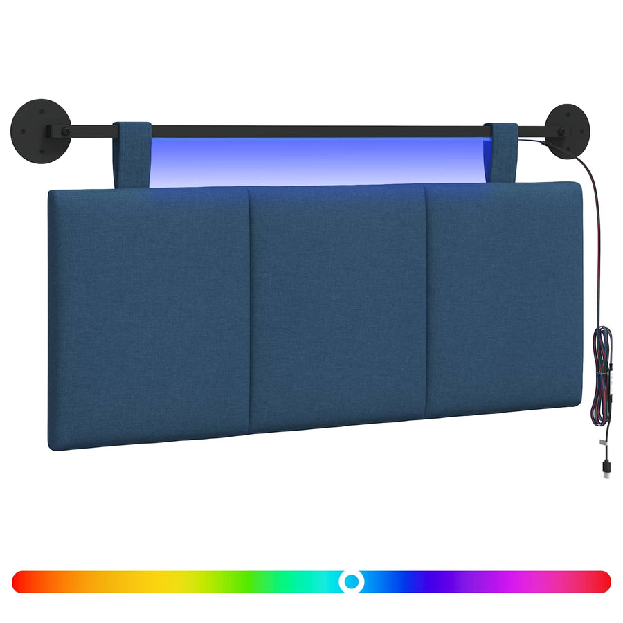 Hangend hoofdbord Met LED-verlichting Blauw Stof