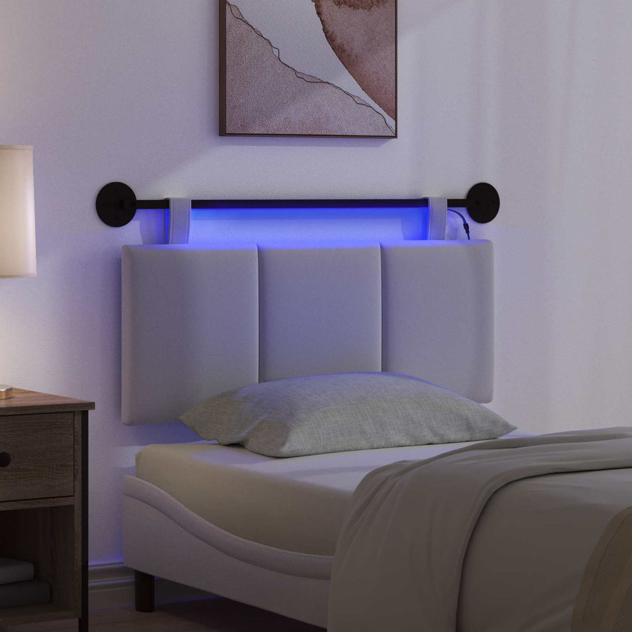 Hangend hoofdbord Met LED-verlichting Wit Stof