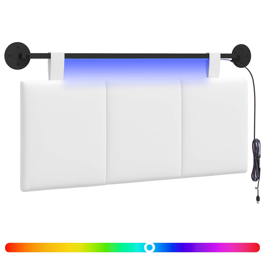 Hangend hoofdbord Met LED-verlichting Wit Stof