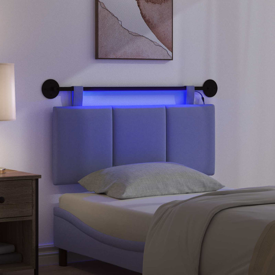 Hangend hoofdbord Met LED-verlichting Jeans Blauw Stof