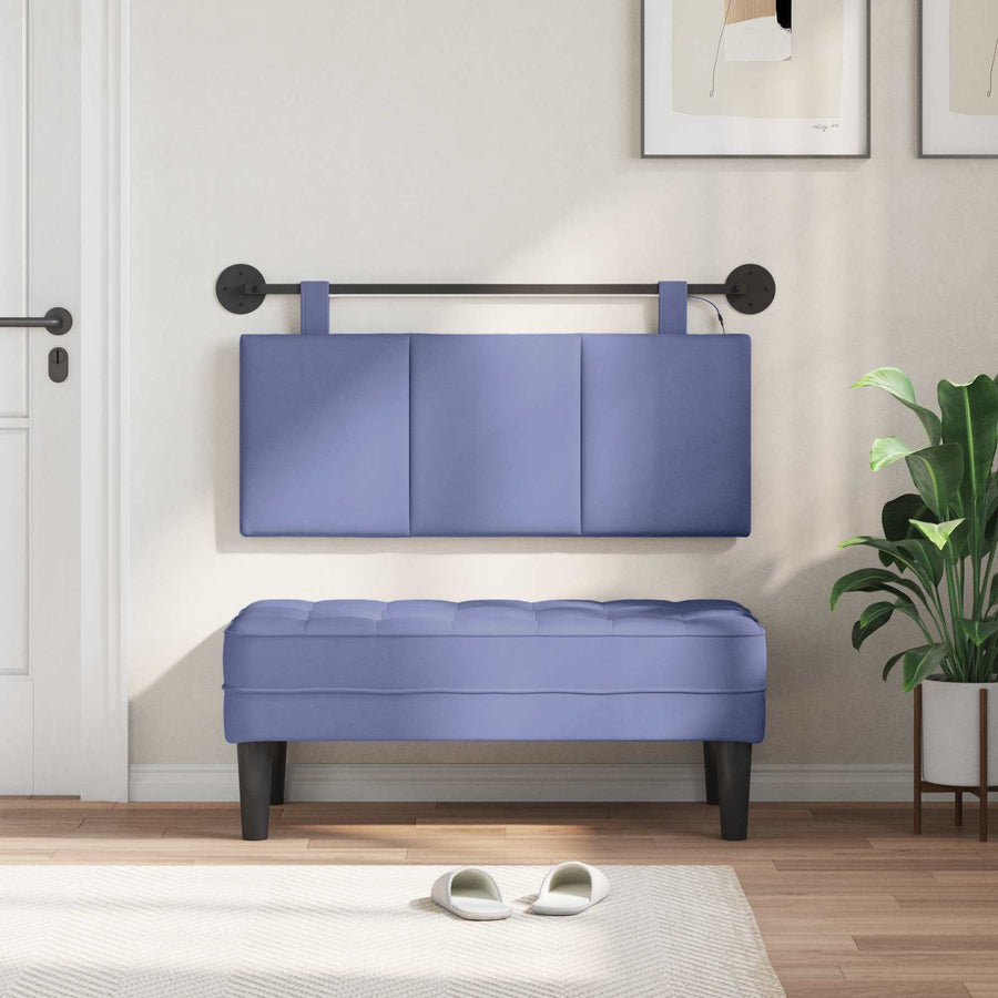 Hangend hoofdbord Met LED-verlichting Jeans Blauw Stof