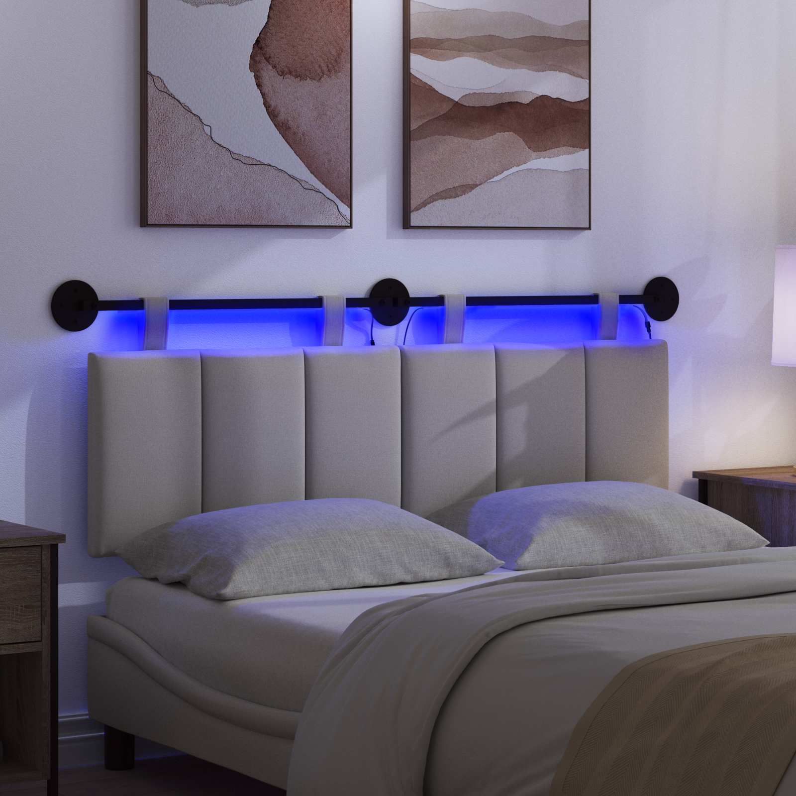 Hangend hoofdbord Met LED-verlichting Wolkengrijs Stof