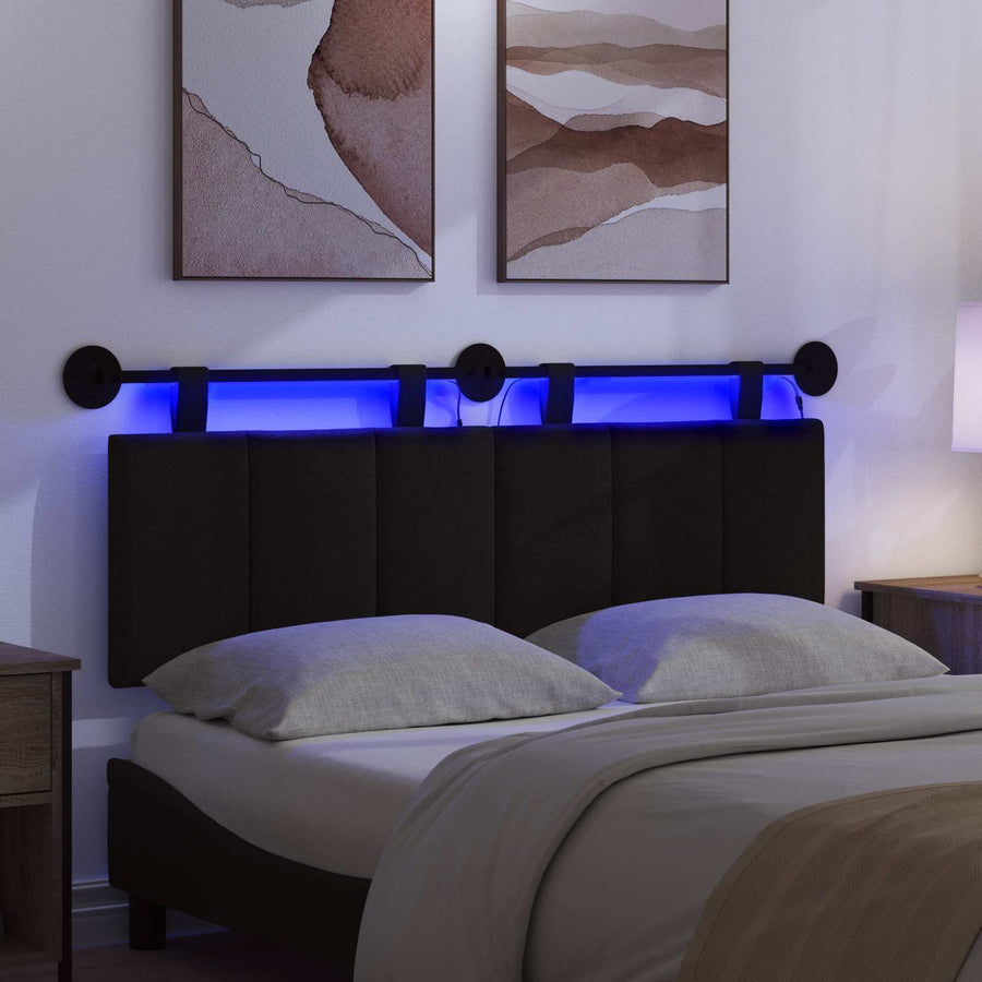 Hangend hoofdbord Met LED-verlichting Zwart Stof