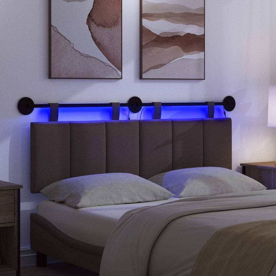Hangend hoofdbord Met LED-verlichting Donkerbruin Stof