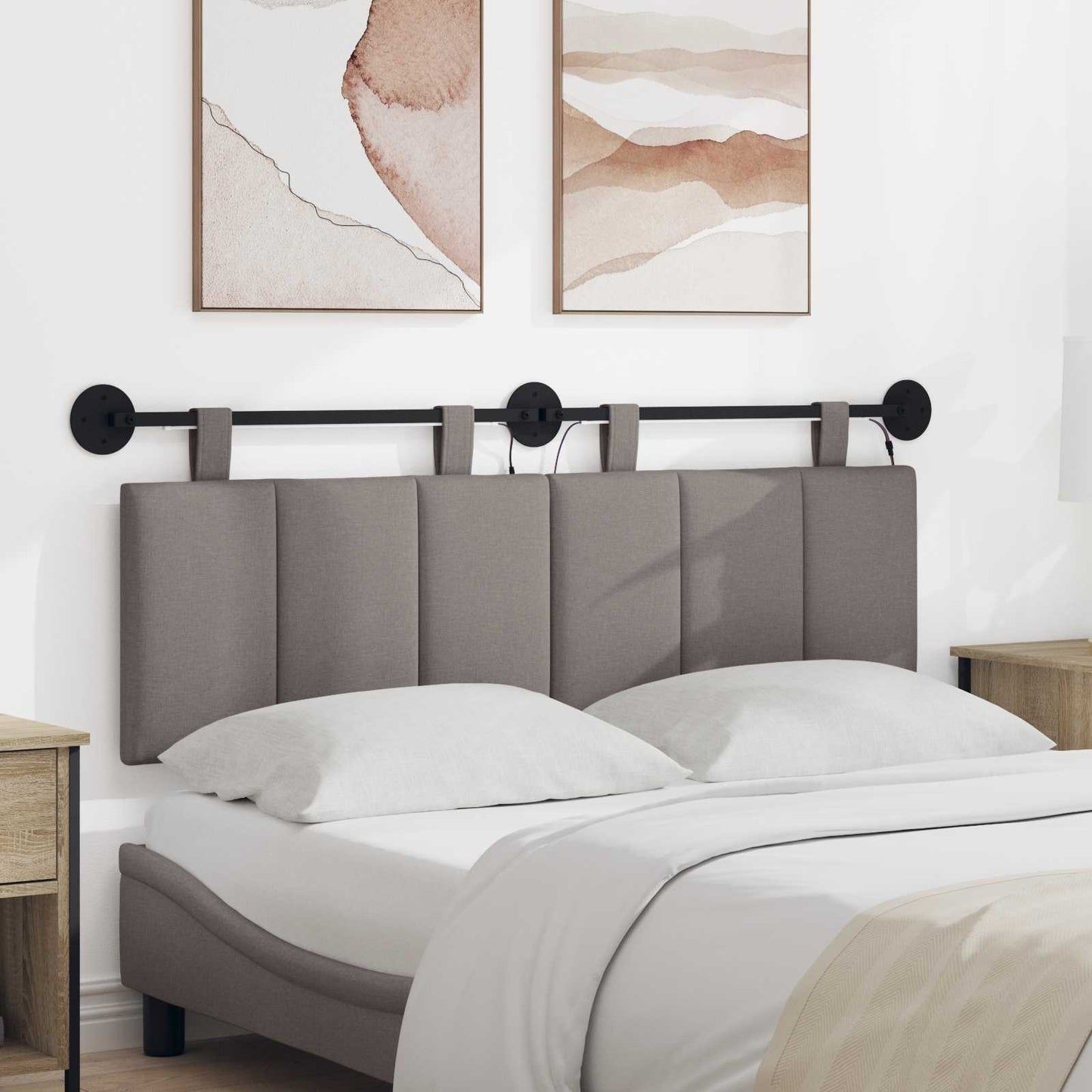 Hangend hoofdbord Met LED-verlichting Taupe Stof