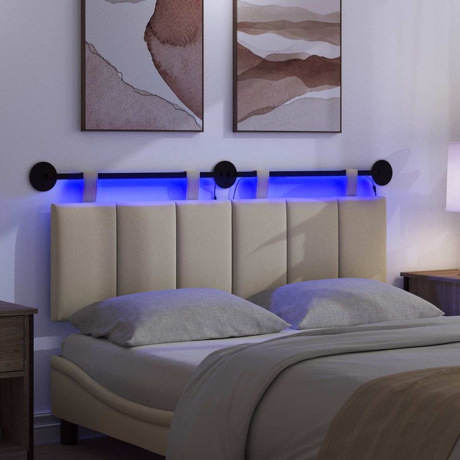 Hangend hoofdbord Met LED-verlichting Crèmekleurig Stof