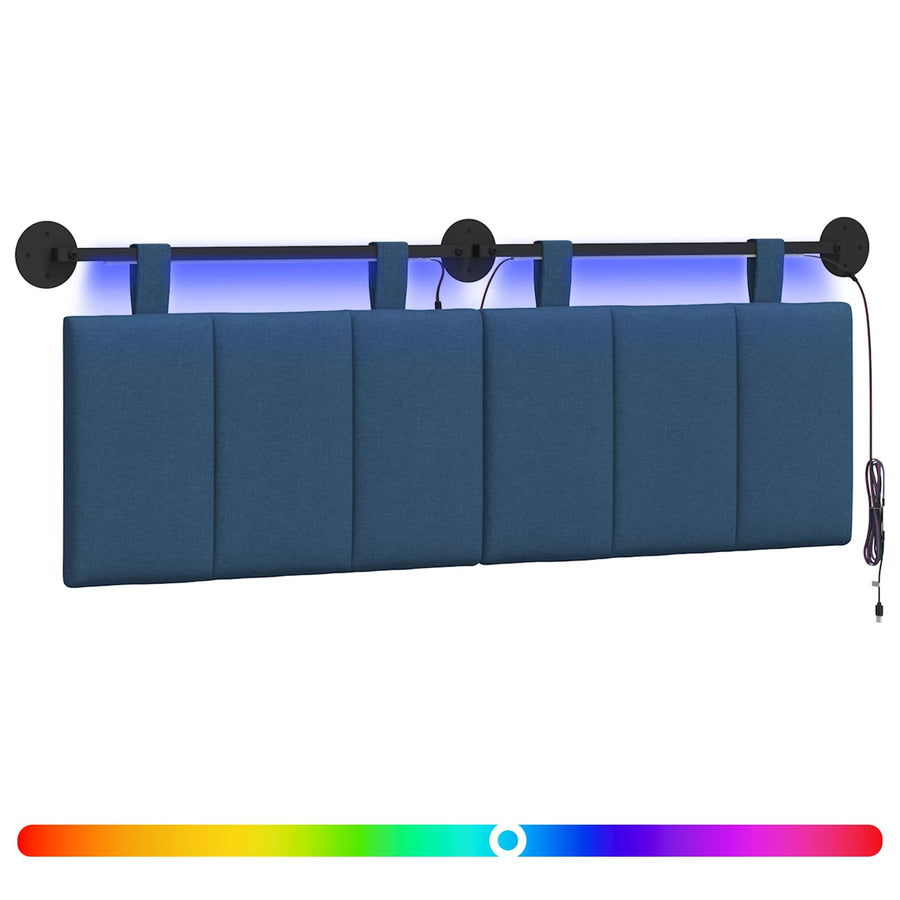 Hangend hoofdbord Met LED-verlichting Blauw Stof