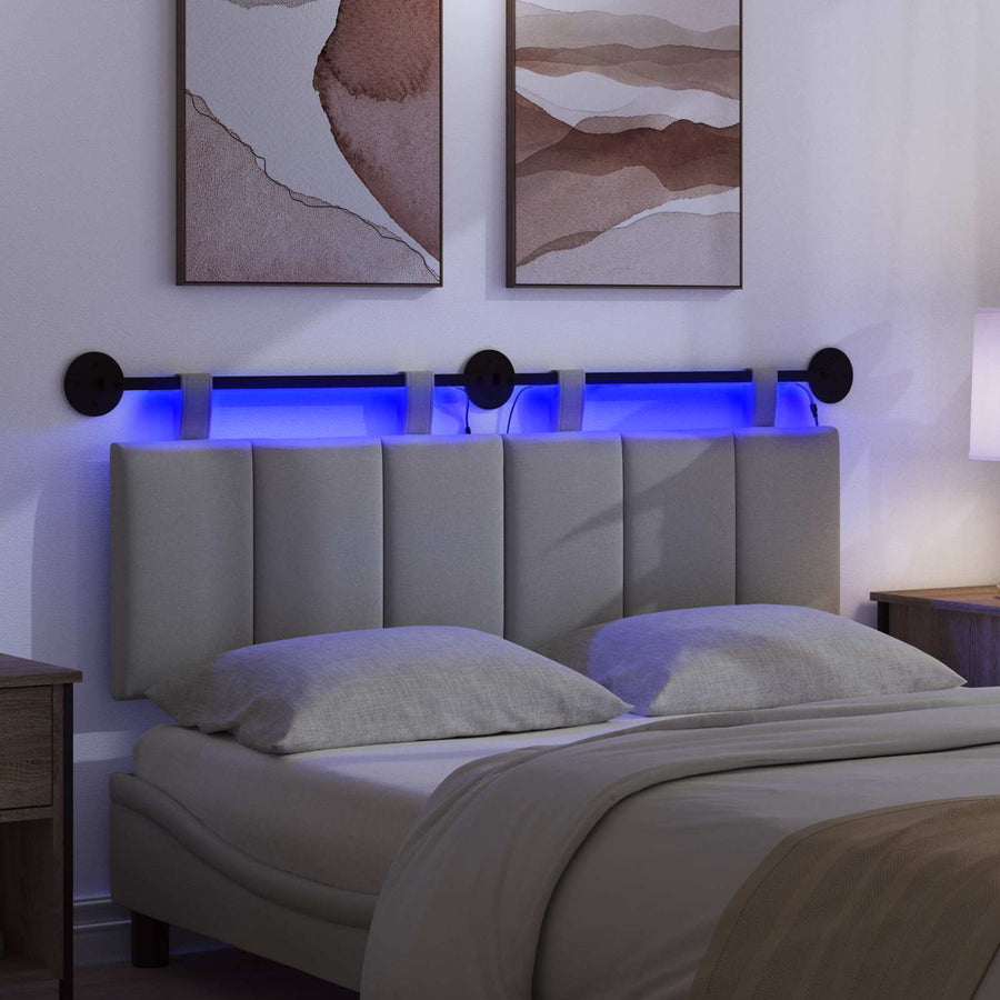 Hangend hoofdbord Met LED-verlichting Lichtgrijs Stof