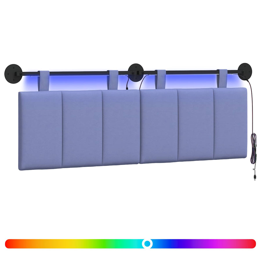 Hangend hoofdbord Met LED-verlichting Jeans Blauw Stof