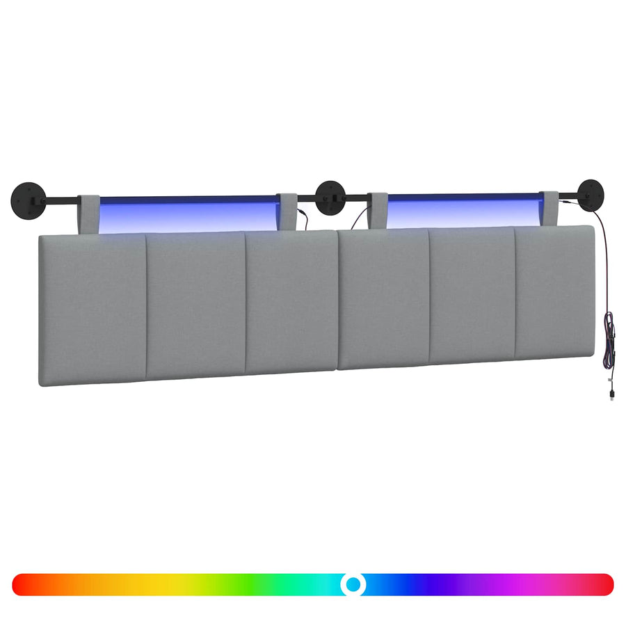 Hangend hoofdbord Met LED-verlichting Lichtgrijs Stof