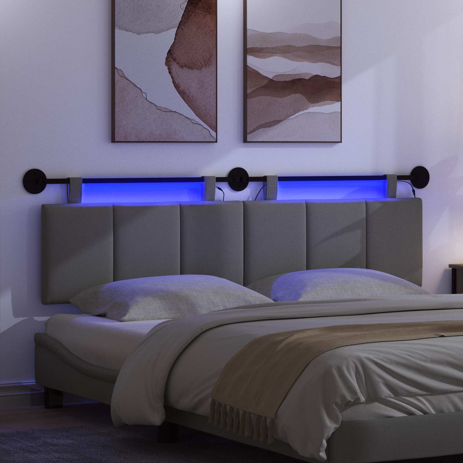 Hangend hoofdbord Met LED-verlichting Donkergrijs Stof
