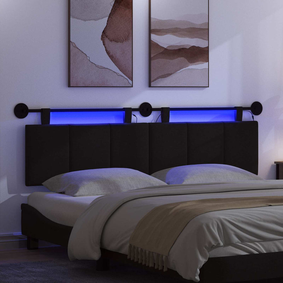 Hangend hoofdbord Met LED-verlichting Zwart Stof