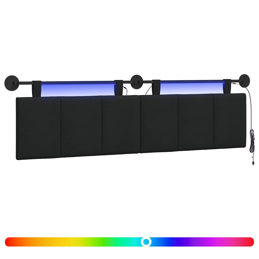 Hangend hoofdbord Met LED-verlichting Zwart Stof
