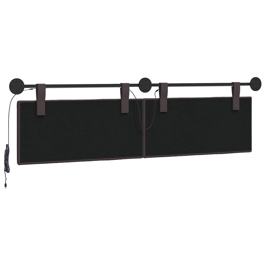 Hangend hoofdbord Met LED-verlichting Donkerbruin Stof