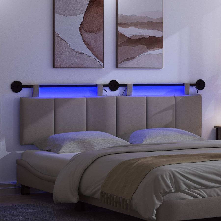 Hangend hoofdbord Met LED-verlichting Taupe Stof