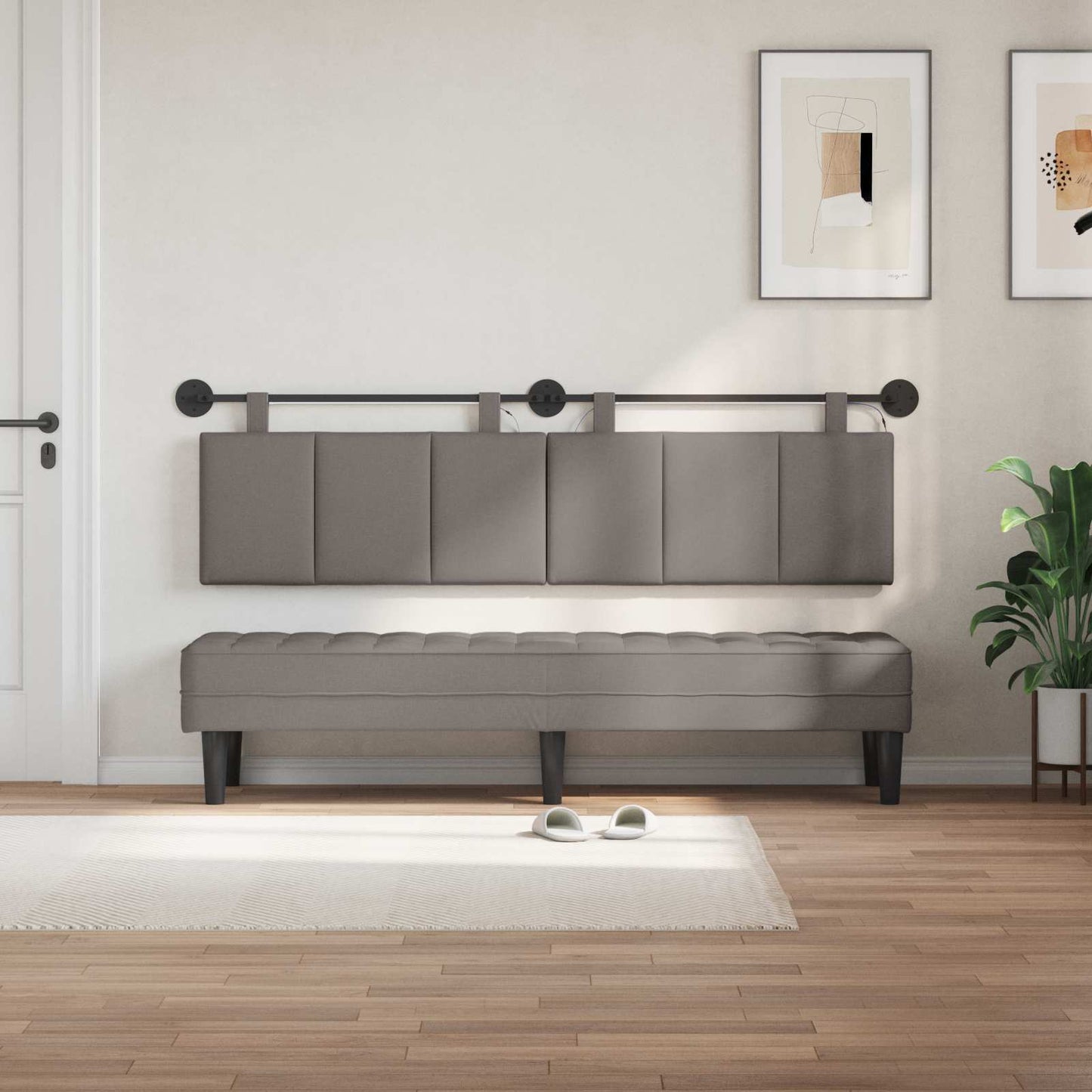 Hangend hoofdbord Met LED-verlichting Taupe Stof