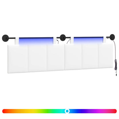 Hangend hoofdbord Met LED-verlichting Wit Stof