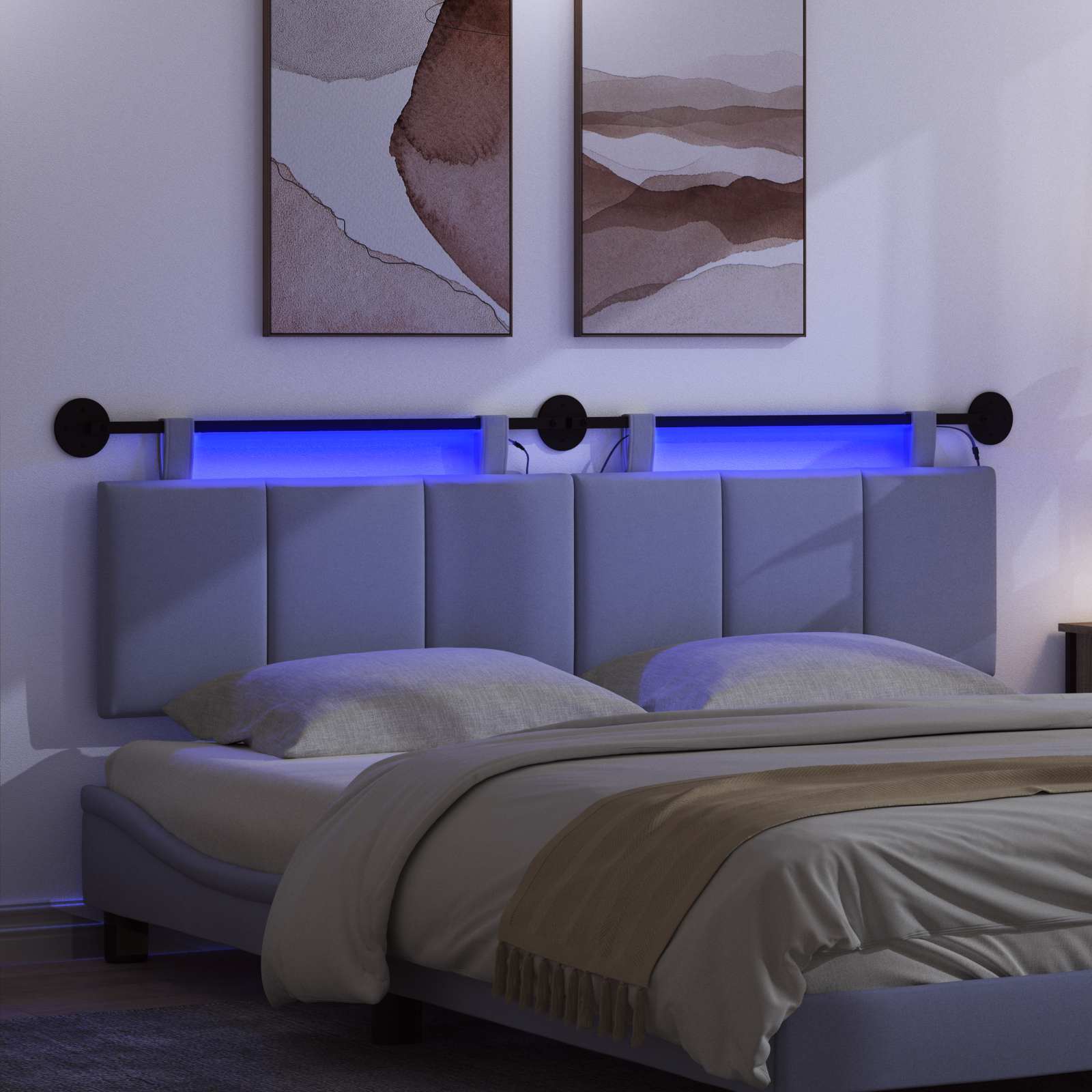 Hangend hoofdbord Met LED-verlichting Jeans Blauw Stof