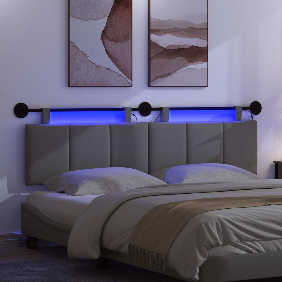 Hangend hoofdbord Met LED-verlichting Donkergrijs Stof