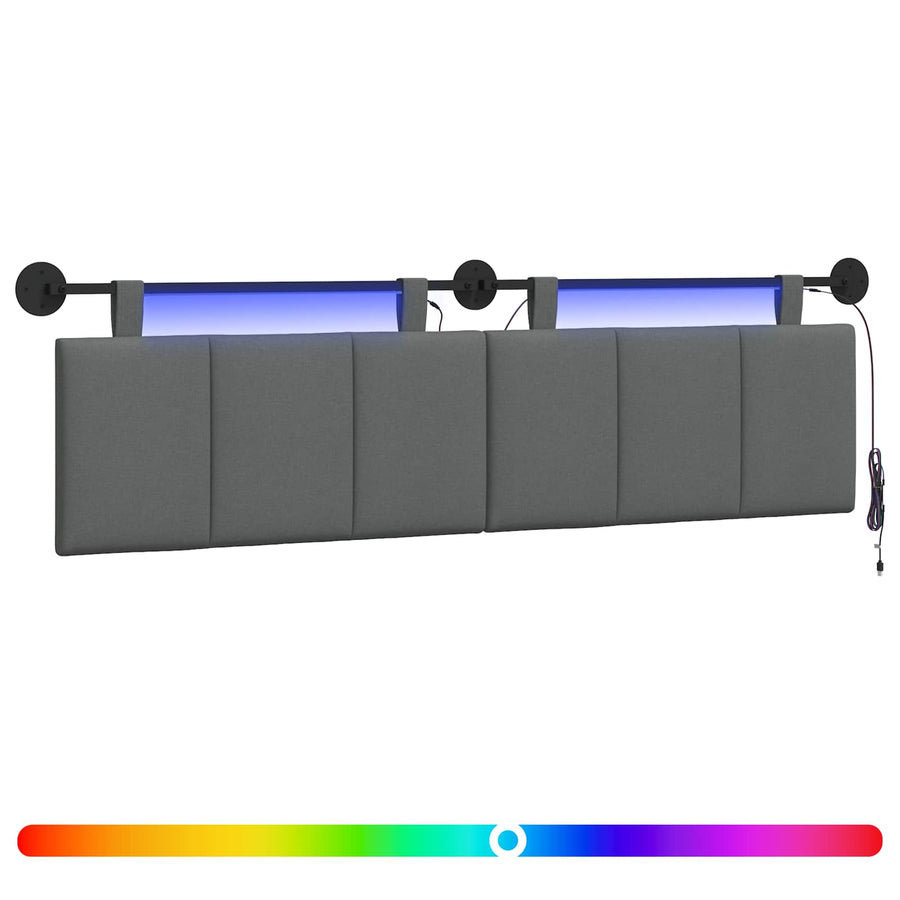 Hangend hoofdbord Met LED-verlichting Donkergrijs Stof