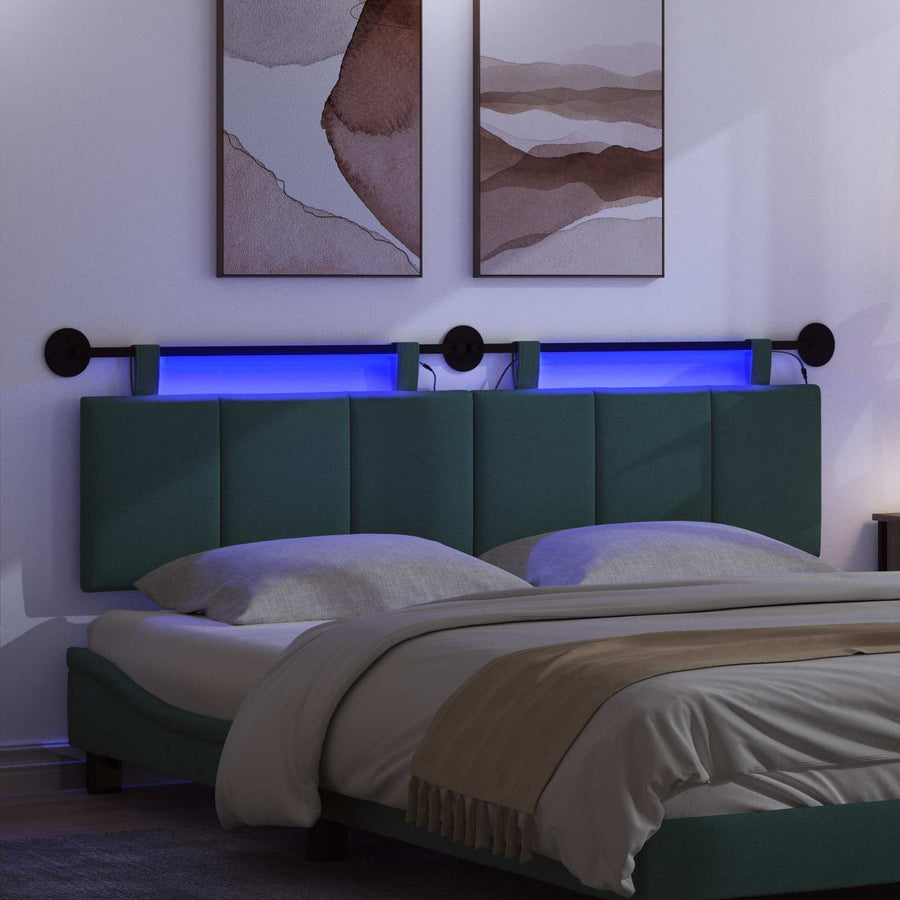 Hangend hoofdbord Met LED-verlichting Donkergroen Stof
